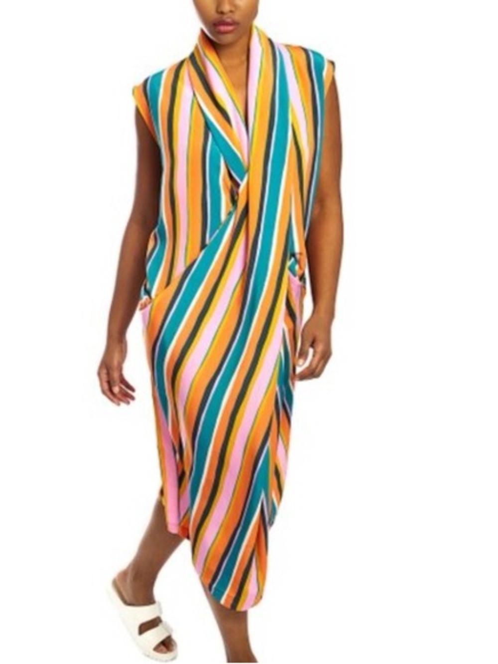 DUBGEE by Whoopi Sleeveless Multicolor Striped Wrap Dress with pockets - Size M